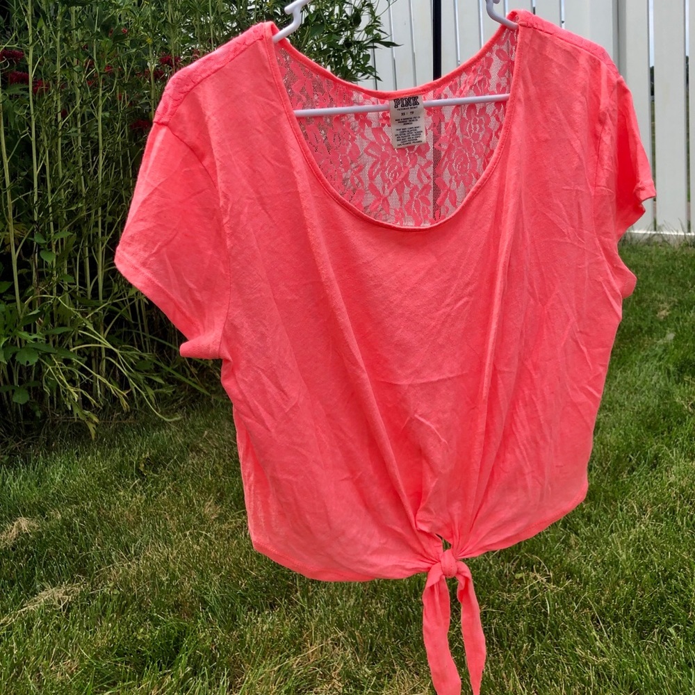 PINK by VS-Neon Coral-Crop Top-Lace Back